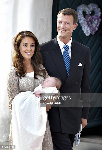 Three month old son of Prince Joachim of Denmark and Princess Marie sleeps after the Christening ceremony on July 26, 2009 in Mogeltonder Church in...