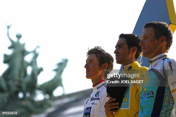 The winner of 2009 Tour de France cycling race, Kazakh cycling team Astana 's leader Alberto Contador of Spain , second placed in the overall...