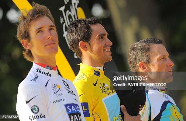 The winner of 2009 Tour de France cycling race, Kazakh cycling team Astana 's leader Alberto Contador of Spain , second placed in the overall...