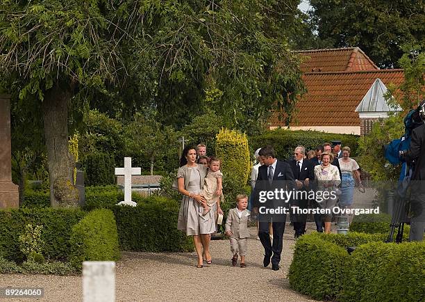 Prince Frederik and Princess Mary with Pincess Isabella and Prince Christian arrive for the Christening of Prince Henrik Carl Joachim Alain of...