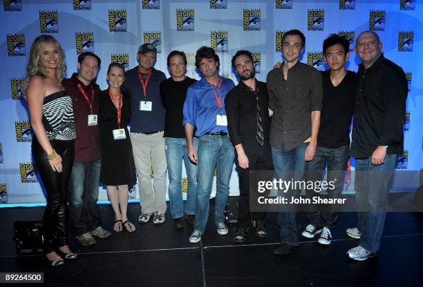 Actress Rebecca Romijn writers Scott Peters, Allison DuBois, Kevin Williamson, actor Scott Wolf, moderator Johnny Galecki, actors Jim Parsons, John...