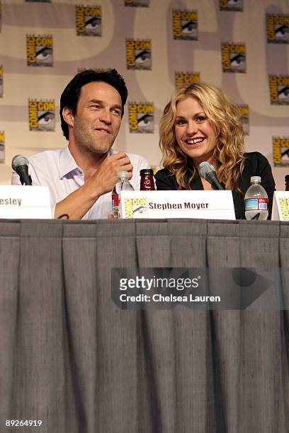Actors Stephen Moyer and Anna Paquin attend the "True Blood" panel on day 3 of the 2009 Comic-Con International Convention on July 25, 2009 in San...