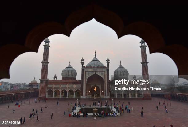 General view of Jama Masjid on December 13, 2017 in New Delhi, India. The 17th century mosque built by Mughal emperor Shahjahan has started...