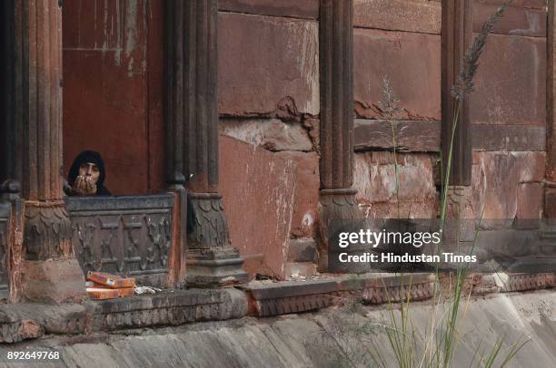 Cracks seen on Jama Masjid as result of eroded sandstone on December 13, 2017 in New Delhi, India. The 17th century mosque built by Mughal emperor...