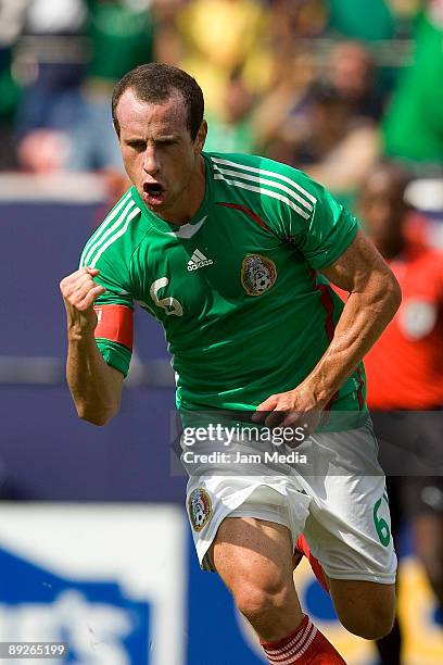 Mexico's player Gerardo Torrado celebrates a scored goal during the CONCACAF Gold Cup final match against USA at the Giant Stadium on July 26, 2009...