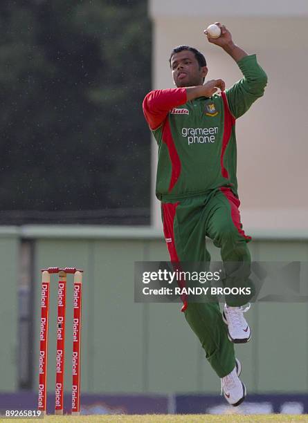 Bangladesh bowler and man of the match Abdur Razzak prepares to throw during the 1st one day international West Indies v Bangladesh on July 26, 2009...