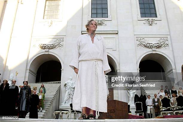 Actor Peter Simonischek attends the premiere of 'Everyman' during the Salzburg Festival at Domplatz on July 26, 2009 in Salzburg, Austria.