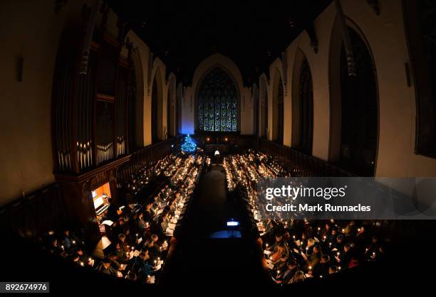 Pupils at Glenalmond College take part in its annual Candlelit Service in the school's Gothic Chapel on December 14, 2017 in Perth, Scotland. The...