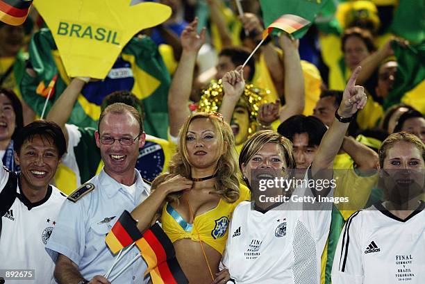 Fans soak up the atmosphere during the Germany v Brazil, World Cup Final match played at the International Stadium Yokohama in Yokohama, Japan on...