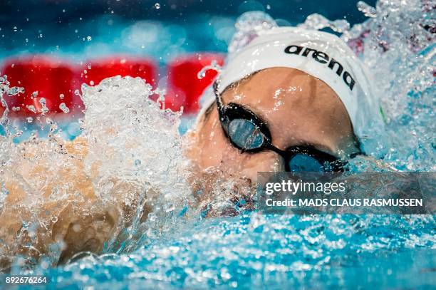 Boglarka Kapas from Hungary competes during the 800 meter freestyle final at the LEN European Short Course Swimming Championships in Copenhagen,...