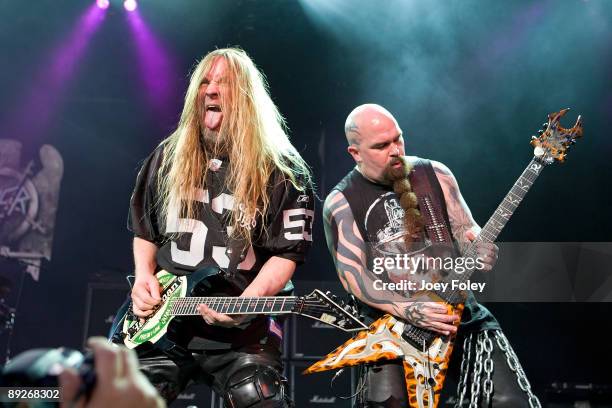 Jeff Hanneman and Kerry King of SLAYER perform in concert at the Rockstar Energy Drink Mayhem Festival at Verizon Wireless Music Center on July 25,...