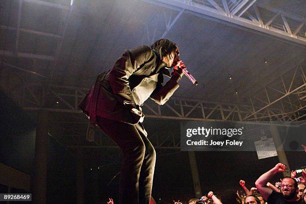 Marilyn Manson performs in concert at the Rockstar Energy Drink Mayhem Festival at Verizon Wireless Music Center on July 25, 2009 in Noblesville,...