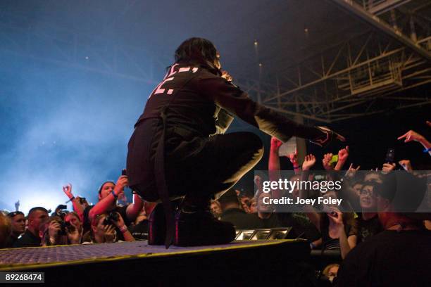 Marilyn Manson performs in concert at the Rockstar Energy Drink Mayhem Festival at Verizon Wireless Music Center on July 25, 2009 in Noblesville,...