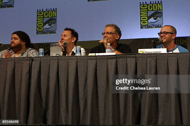 Actor Jorge Garcia, actor Michael Emerson and creators Carlton Cuse and Damon Lindelof attend the "Lost" panel on day 3 of the 2009 Comic-Con...