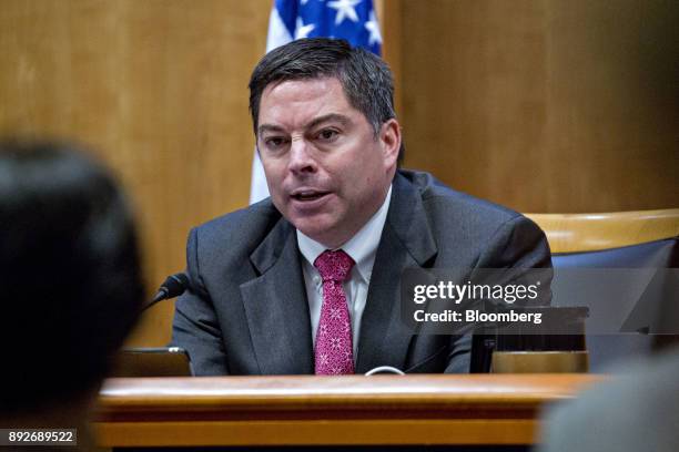 Michael O'Rielly, commissioner at the Federal Communications Commission , speaks during an open commission meeting in Washington, D.C., U.S., on...