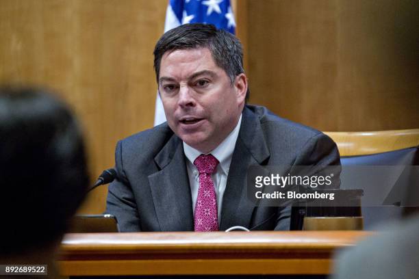 Michael O'Rielly, commissioner at the Federal Communications Commission , speaks during an open commission meeting in Washington, D.C., U.S., on...