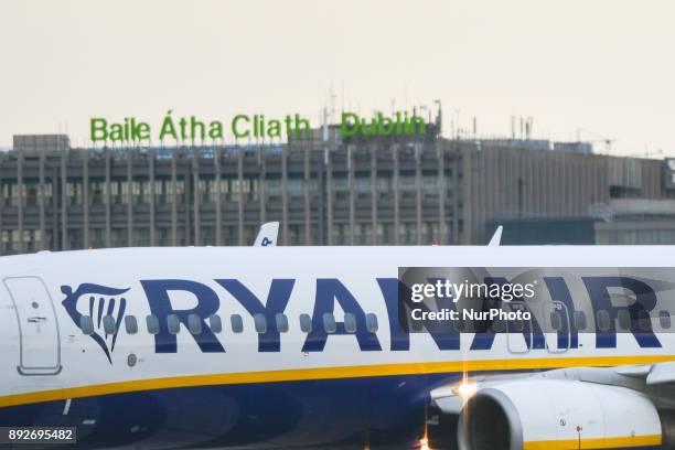 Ryanair plane on the runway at Dublin airport. Passengers are facing severe travel disruption after Ryanair pilots in Ireland, Portugal, Germany,...