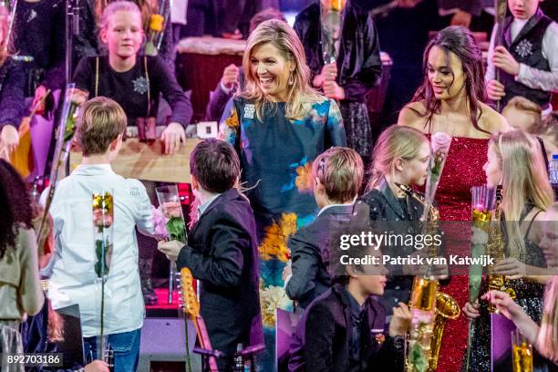 Queen Maxima of The Netherlands attends the Christmas gala concert for the best school band on December 14, 2017 in Rotterdam, Netherlands.