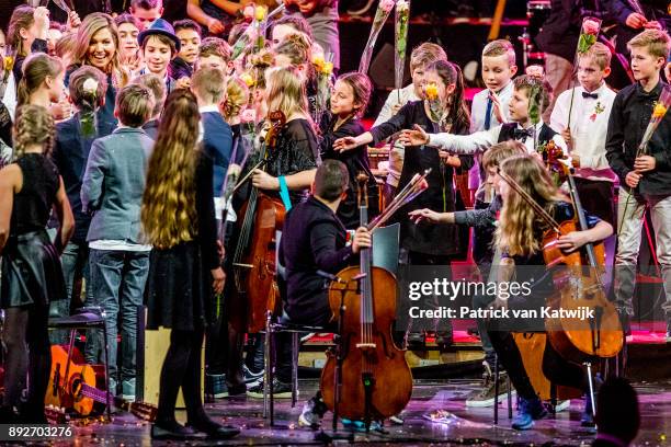 Queen Maxima of The Netherlands attends the Christmas gala concert for the best school band on December 14, 2017 in Rotterdam, Netherlands.