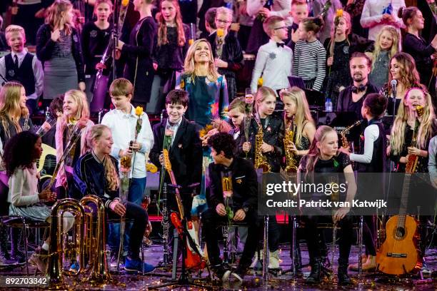 Queen Maxima of The Netherlands attends the Christmas gala concert for the best school band on December 14, 2017 in Rotterdam, Netherlands.