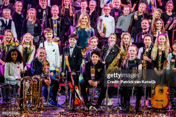 Queen Maxima of The Netherlands attends the Christmas gala concert for the best school band on December 14, 2017 in Rotterdam, Netherlands.