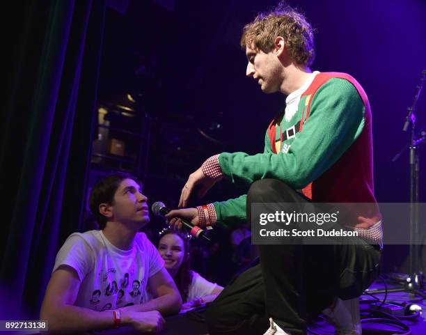 Actors Justin Long and Thomas Middleditch performs onstage at The Fonda Theatre on December 13, 2017 in Los Angeles, California.