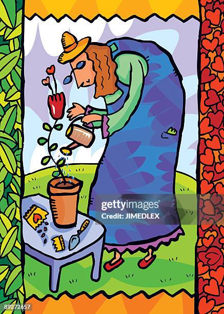 gardener - senior water women stock illustrations