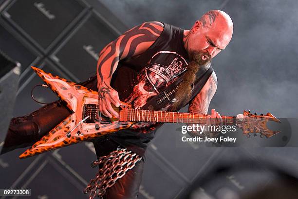 Kerry King of SLAYER performs in concert at the Rockstar Energy Drink Mayhem Festival at Verizon Wireless Music Center on July 25, 2009 in...