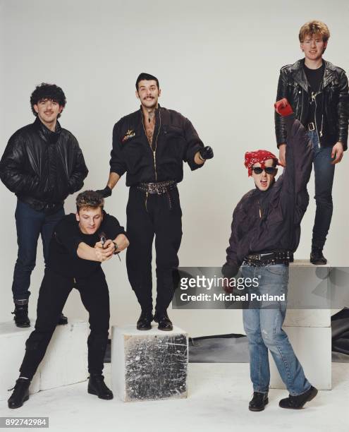 British pop band Frankie Goes to Hollywood, UK, March 1984, L-R Peter Gill, Mark O'Toole, Paul Rutherford, Holly Johnson, Brian Nash.