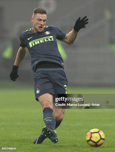 Milan Skriniar of FC Internazionale in action during the TIM Cup match between FC Internazionale and Pordenone at Stadio Giuseppe Meazza on December...