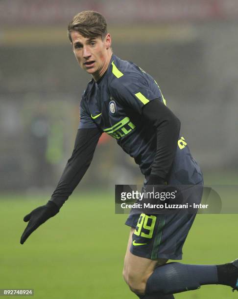 Andrea Pinamonti of FC Internazionale gestures during the TIM Cup match between FC Internazionale and Pordenone at Stadio Giuseppe Meazza on December...