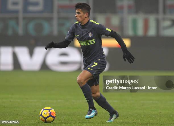 Joao Cancelo of FC Internazionale in action during the TIM Cup match between FC Internazionale and Pordenone at Stadio Giuseppe Meazza on December...