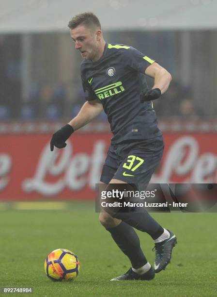 Milan Skriniar of FC Internazionale in action during the TIM Cup match between FC Internazionale and Pordenone at Stadio Giuseppe Meazza on December...