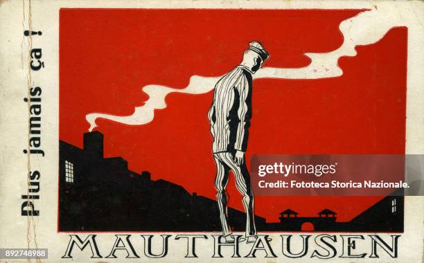 The cover of a French documentary booklet containing images and drawings by a prisoner in the concentration camp of Mauthausen. The illustration...