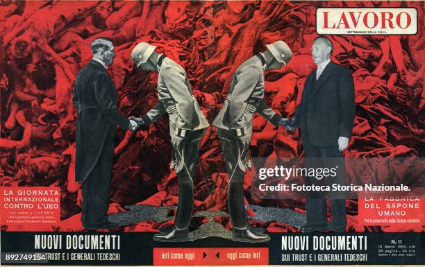 Front and back cover of magazine 'Lavoro' with titles: 'The photographs of The Human Soap Factory - for the first time in the world press' - 'New...