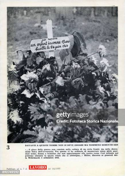 'Lest we forget', page 3, the tomb of an unknown French child. Pamphlet created by Ando Gilardi, attached to the Italian periodic 'Lavoro' . It was...