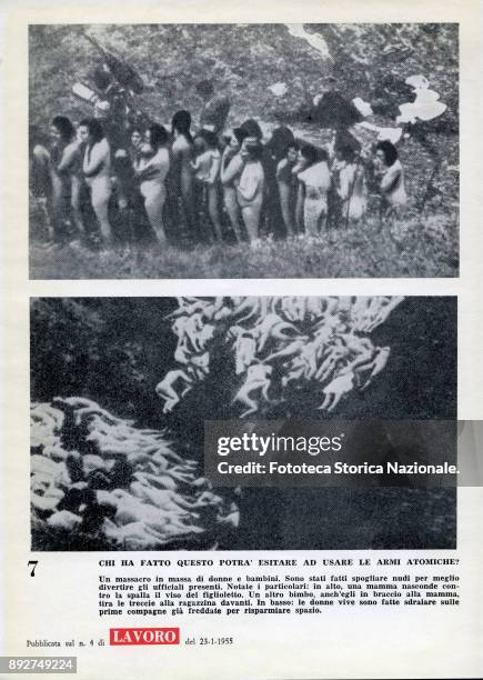 'Lest we forget', page 7, mass slaughter of women and children. Pamphlet created by Ando Gilardi, attached to the Italian periodic 'Lavoro' . It was...