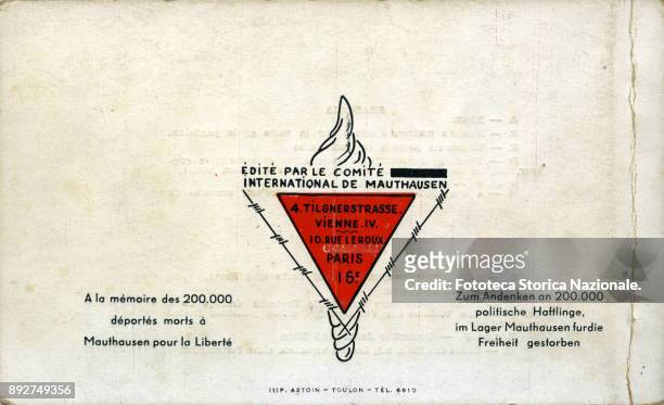 The back cover of a French documentary booklet containing images and drawings executed by a prisoner of the concentration camp of Mauthausen. The...