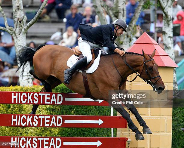 William Funnell of Great Britain ridding Cortaflex Mondriaan during the Longines King George V Gold Cup at the Longines International Horse Show at...