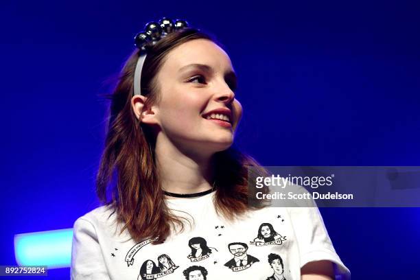 Singer Lauren Mayberry of the band CHVRCHES performs onstage at The Fonda Theatre on December 13, 2017 in Los Angeles, California.