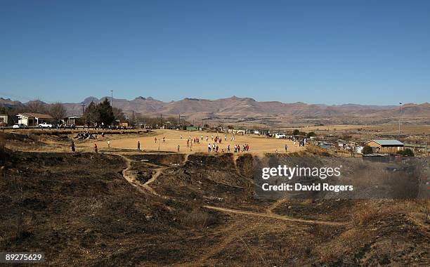 Youths playing football in the Eastern Free State on July 26, 2009 in Clarens, South Africa.