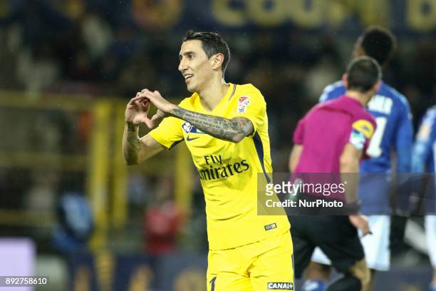 Angel di Maria of PSG celebrate his goal during the french League Cup match, Round of 16, between Strasbourg and Paris Saint Germain on December 13,...