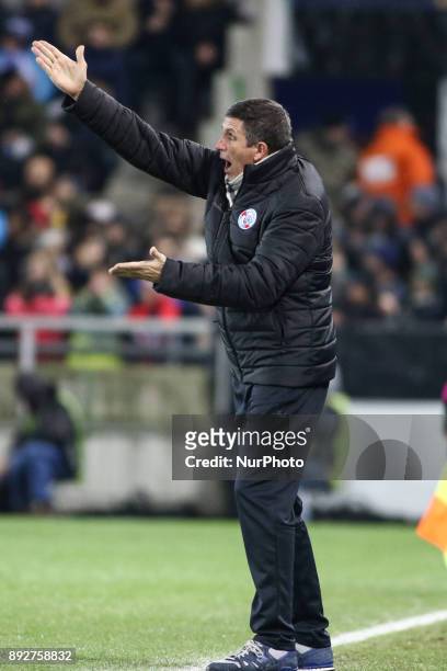 Laurey Thierry, coach Strasbourg team reacts during the french League Cup match, Round of 16, between Strasbourg and Paris Saint Germain on December...