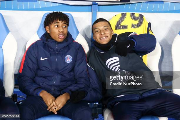 Mbappe Lottin Kylian 29; Nkunku Christopher Alan 24 of PSG during warm-up before the french League Cup match, Round of 16, between Strasbourg and...