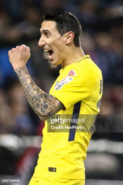 Angel di Maria of PSG celebrate his goal during the french League Cup match, Round of 16, between Strasbourg and Paris Saint Germain on December 13,...