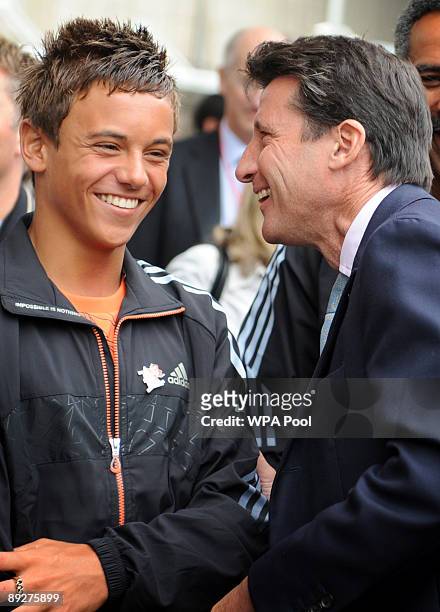British diver Tom Daley and Lord Coe arrive on the high speed Javelin train at Stratford Station where they will view ongoing construction work at...