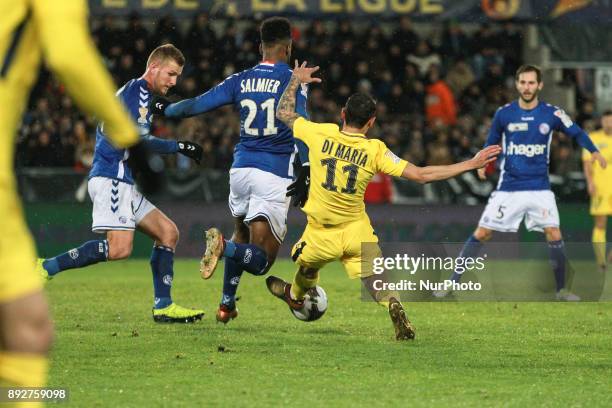 Angel di Maria of PSG and Salmier Yoann of Strasbourg during the french League Cup match, Round of 16, between Strasbourg and Paris Saint Germain on...