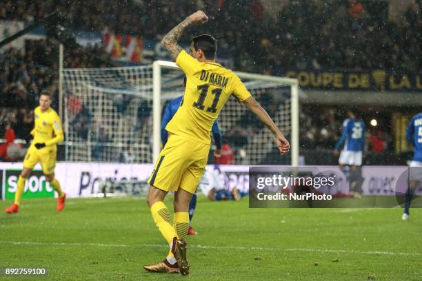 Angel di Maria of PSG celebrate his goal during the french League Cup match, Round of 16, between Strasbourg and Paris Saint Germain on December 13,...