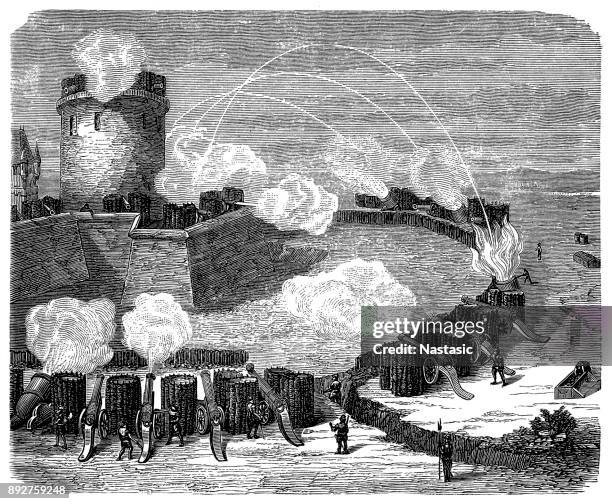 attack on the fortress in the sixteenth century - siege stock illustrations