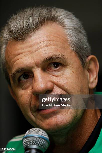 Mexican national soccer team head coach Javier Aguirre speaks during a press conference upon arrival at the International Airport Benito Juarez on...